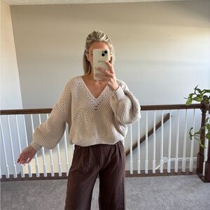 Free People Cream Knit Sweater